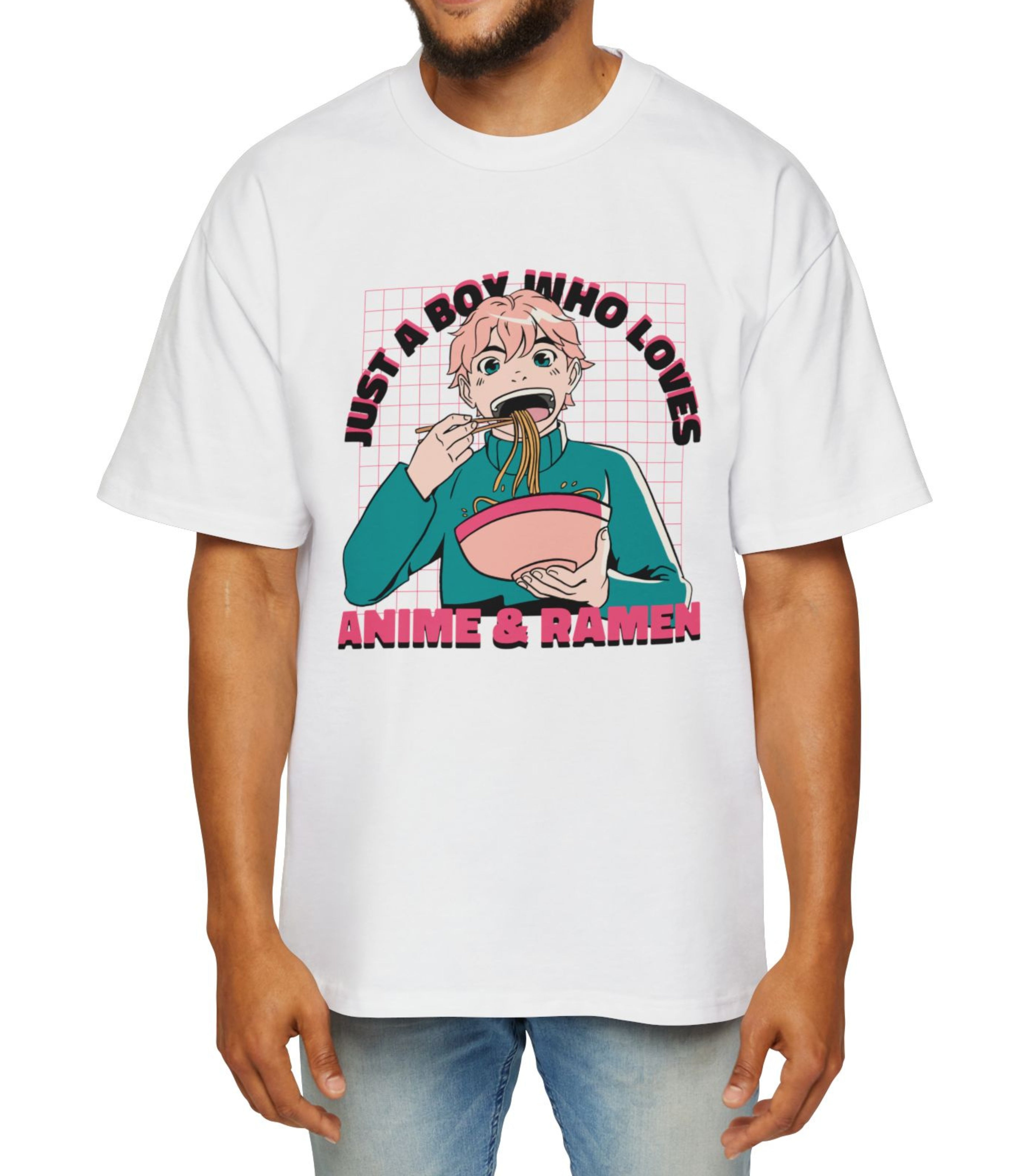 Just A Boy Who loves Anime And Ramen Men's Oversized Tee